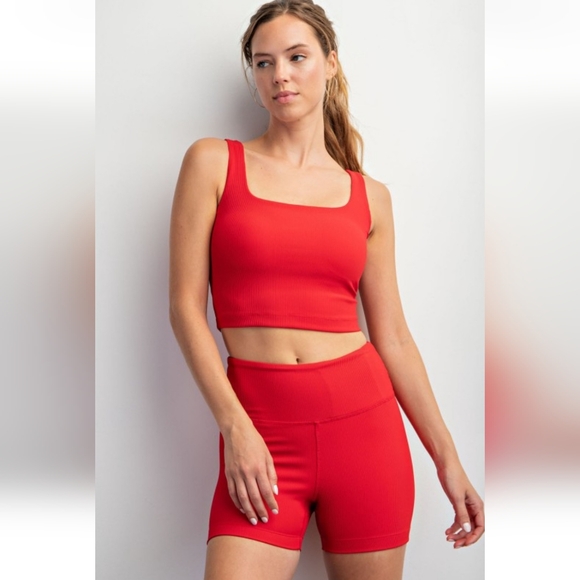 🆕🍒 Valentine's Cherry Red Ribbed Workout Shorts - Picture 5 of 5